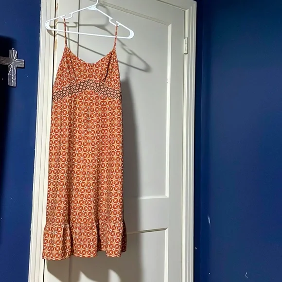 open lace back dress Ann Taylor LOFT Orange Sleeveless Casual Sundress with Flounce main image 1
